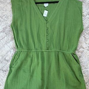 NWT LOFT Beach Olive Green Cotton Gauze Romper | Size XL